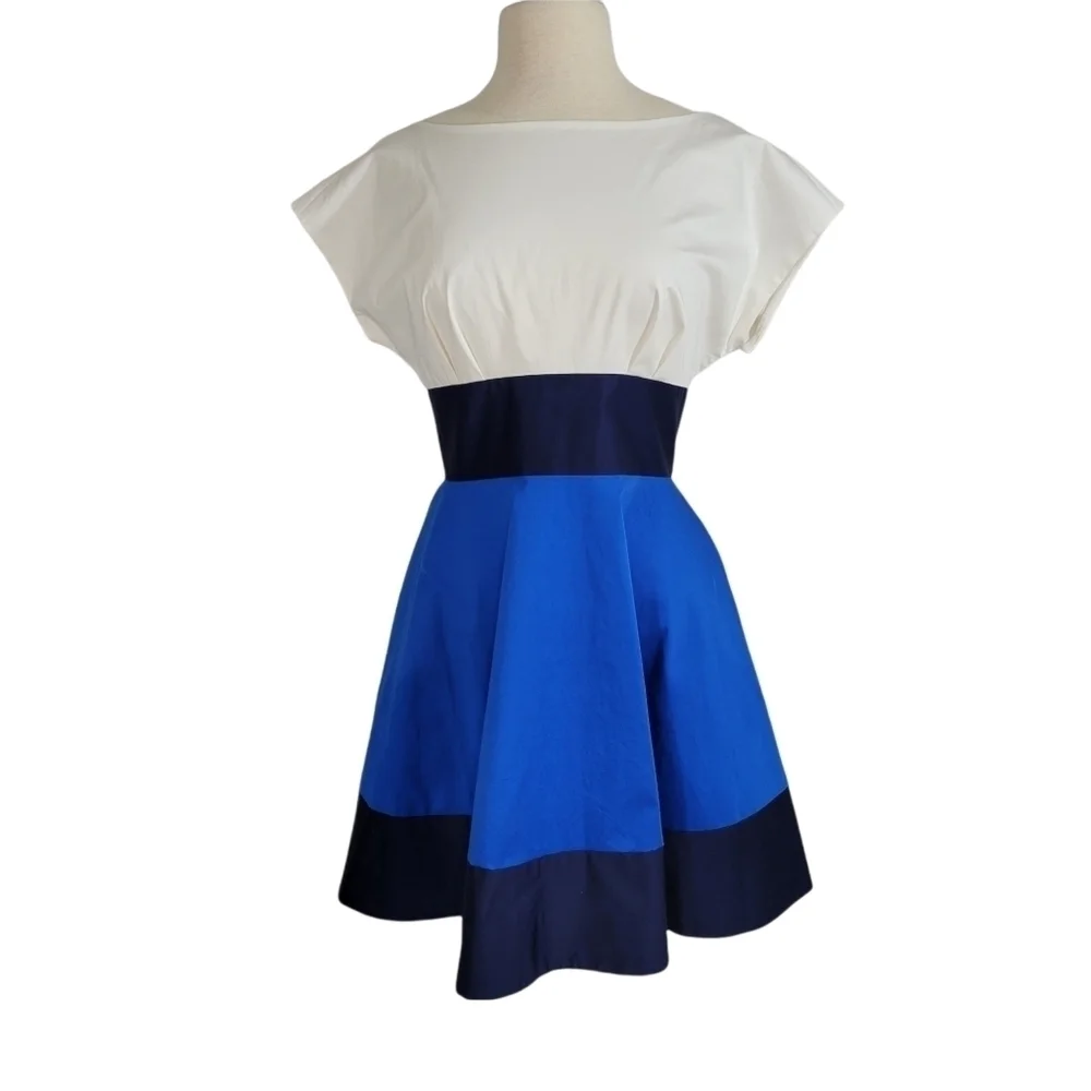 Kate Spade Fiorella Blue & White Colorblock Cupcake Dress